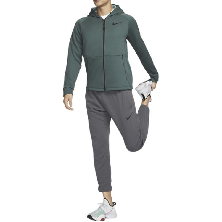 Nike Pro Therma-Fit Μπουφάν Φούτερ με Κουκούλα και Φερμουάρ με Μονόχρωμο Λογότυπο Ανδρικό Εξωτερικό Ένδυμα Ξεθωριασμένο Πράσινο Έλατου DD2125-309
