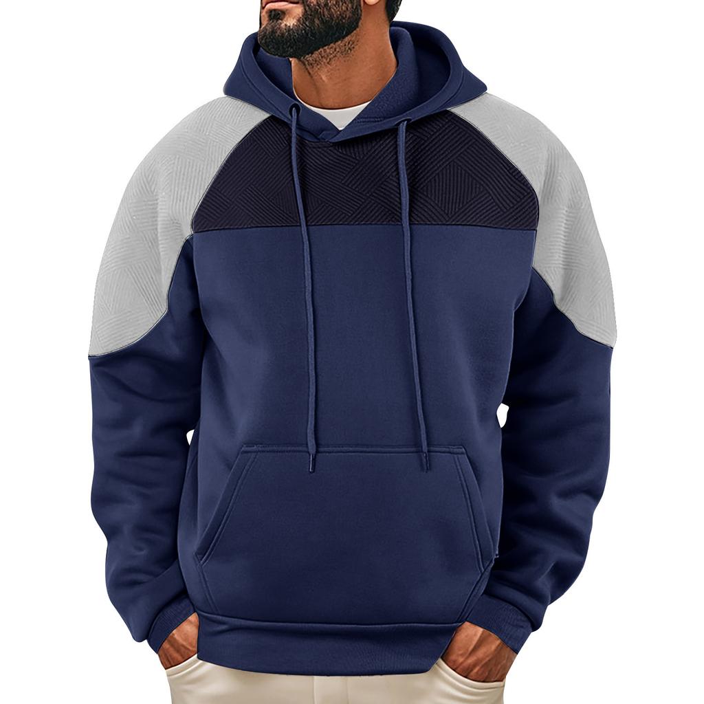 Men'S Fashionable Casual Shoulder Spliced Hooded Sweatshirt