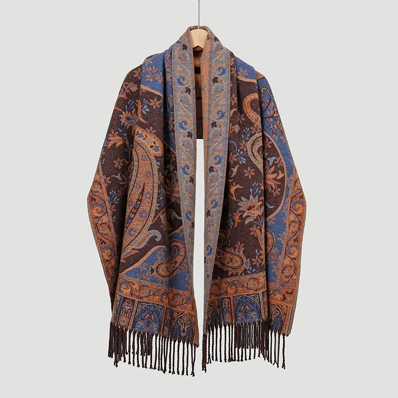 Thick Imitation Cashmere Jacquard Cashew National Style Shawl Dual-Purpose Versatile Scarf Women'S Big Scarf