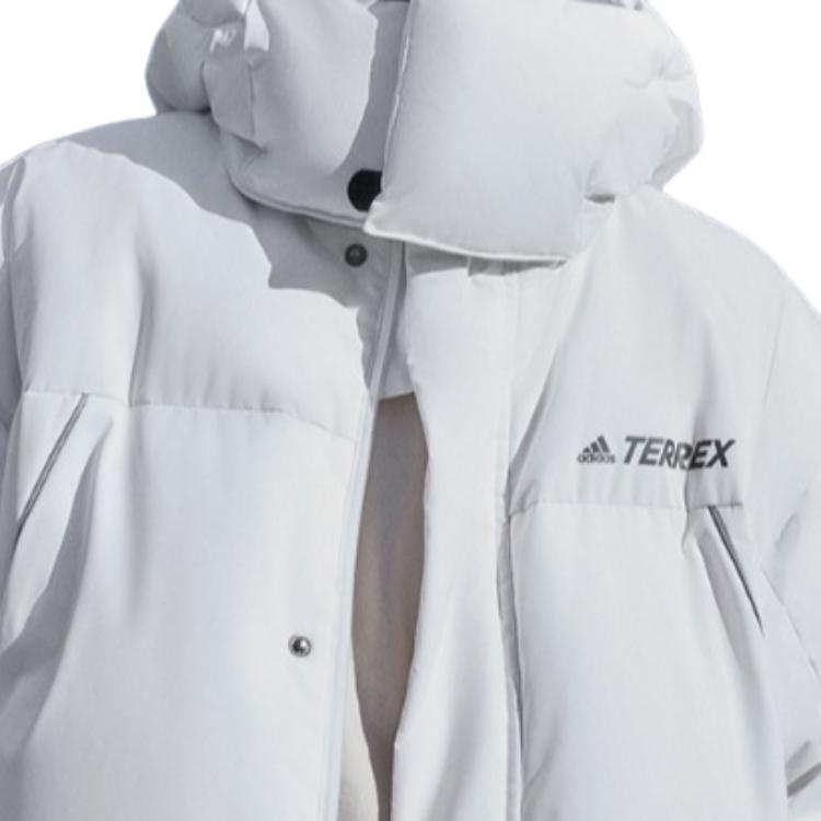 Adidas Terrex Series Solid Color Logo Loose Warm Long Hooded Down Jacket Unisex Outerwear White HM9707