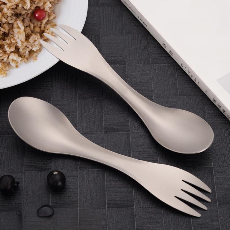 Titanium Alloy Outdoor Portable Multi-Function Fork Spoon Camping Dual-Purpose Spoon Suitable For Hiking Picnic Travel