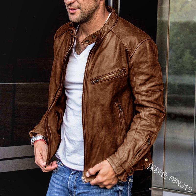 European and American men's clothing men's leather jacket men's youth stand-up collar punk men's motorcycle jacket men's hot-selling