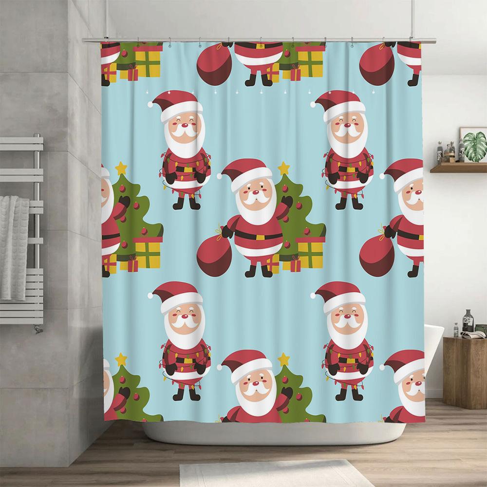 Christmas Shower Curtain, Santa Claus Patterned Plastic Waterproof Home Decor Waterproof Fabric Bathroom Accessories Set Xmas Ch