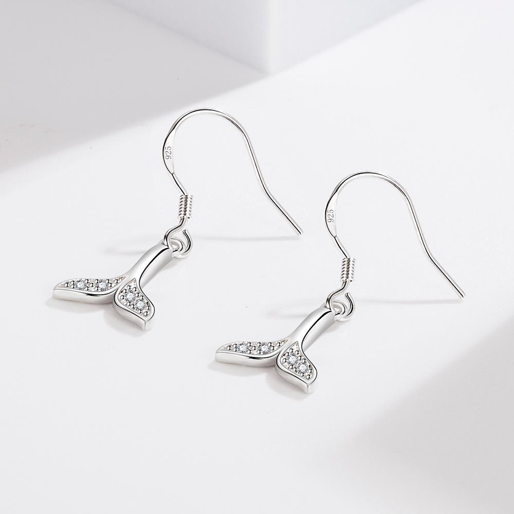 Feminine Simple Ins Mermaid Dolphin Fish Tail Ear Hooks Earrings