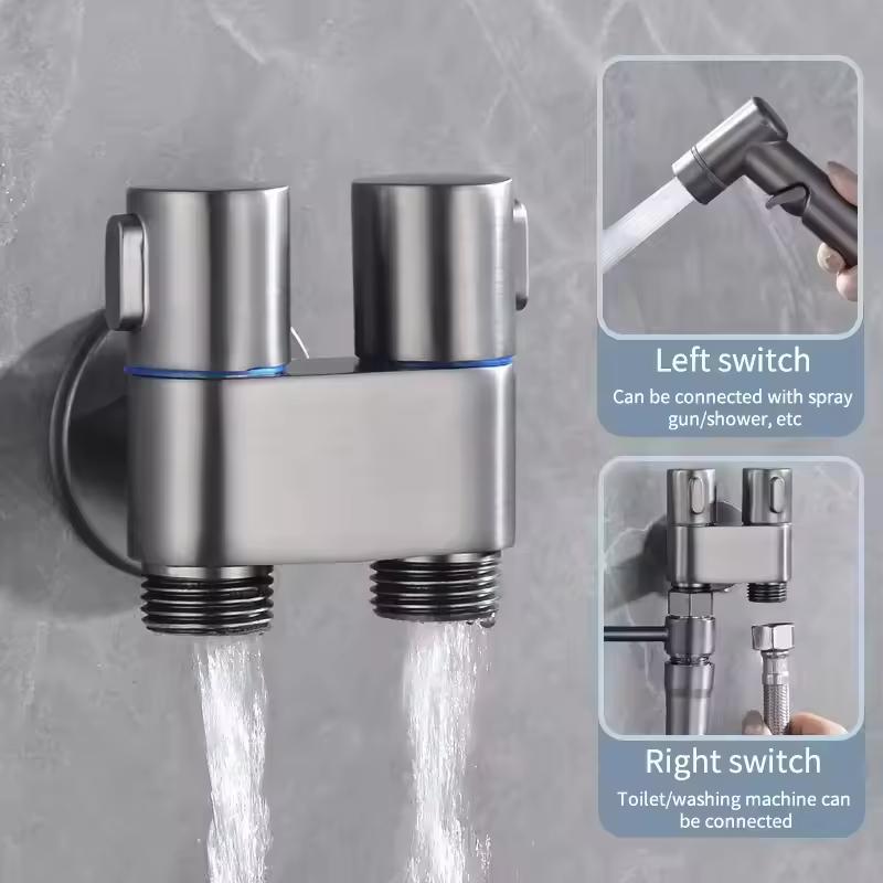 Stainless Steel Gun Grey Bathroom Bidet Sprayer Set for Toilet-adjustable Water Pressure Nozzle One Into Two