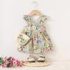Summer Baby Girl Flutter Sleeve Dress with Bag - Princess Toddler Outfit, All-Over Print.