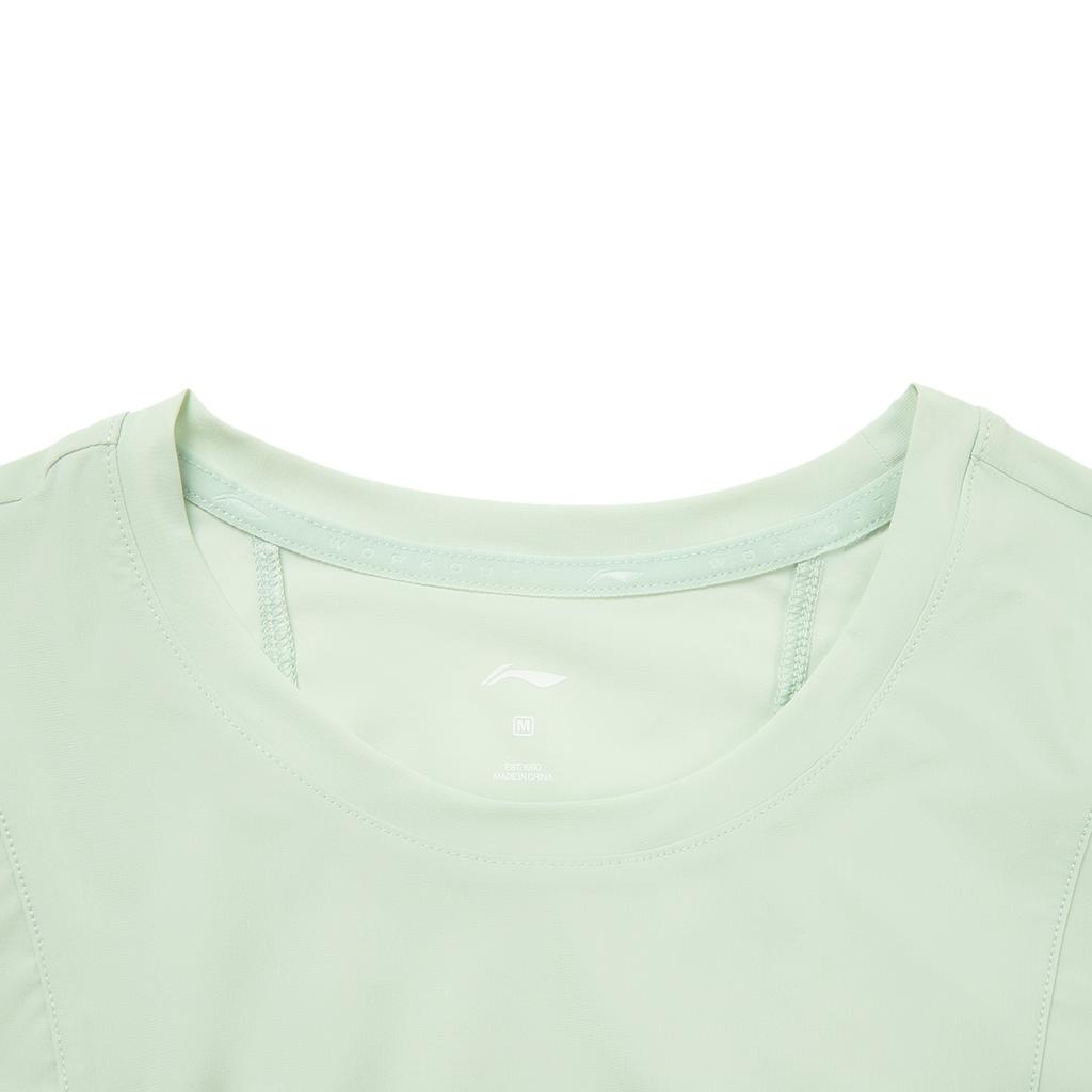 Li-Ning Fitness Series Solid Color Round Neck Comfortable Breathable Versatile Short Sleeve T-Shirt Women Tops Sheep-Fat-Green ATSV136-2