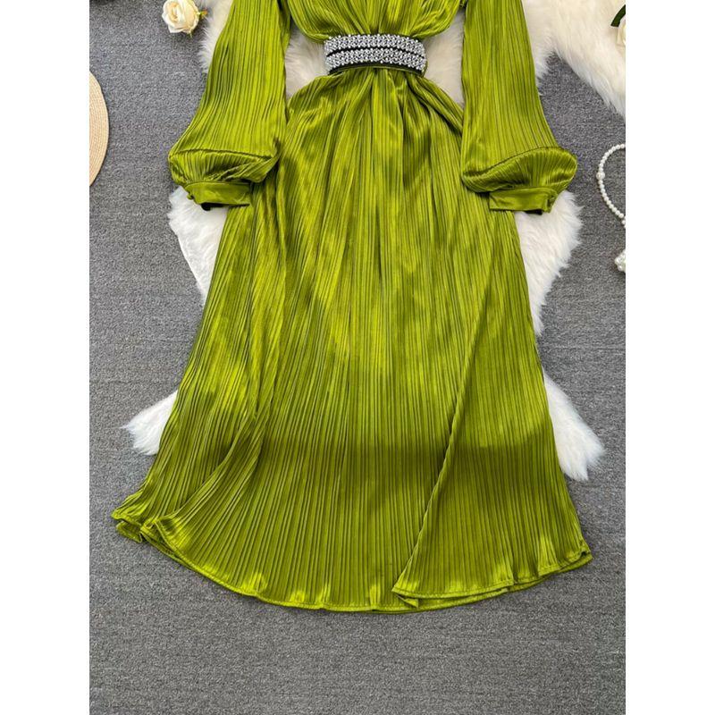 Accessible Luxury Sanzhai Ruched Long Sleeves Glossy Dress Dress