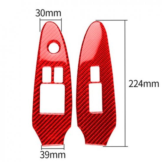 2Pcs Red Carbon Fiber Interior Window Control Cover Trim For Nissan 370Z