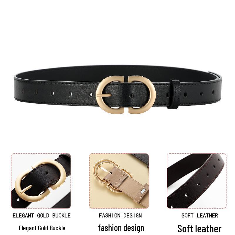 Dámský jednoduchý všestranný kožený pásek s kovovou přezkou—Korejský ležérní styl Pásek na džíny