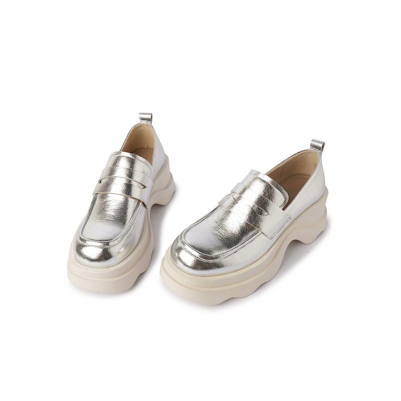 

Platform heightening loafers 2025 spring muffin shoes silver high heels single shoes Mary Jane shoes high heels 39 серебряный