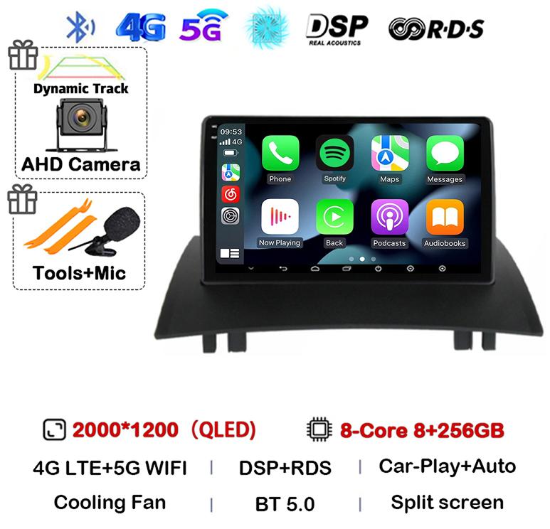 Android 14 Carplay Auto For Renault Megane 2 2002 2003 2004 2005 2006 2007 2008 2009 Multimedia Car Radio Player WIFI+4G Stereo