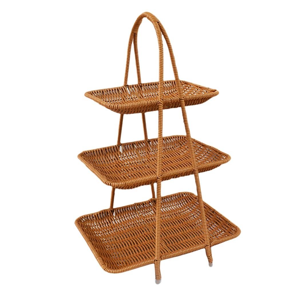 Food Serving Basket Storage Rack Fruit Snacks Holder Lightweight Multipurpose for Toiletries Imitation Rattan with Top Handle