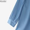 ZANZEA Women Casual Round Neck Solid Color 3/4 Sleeve Loose Blouse