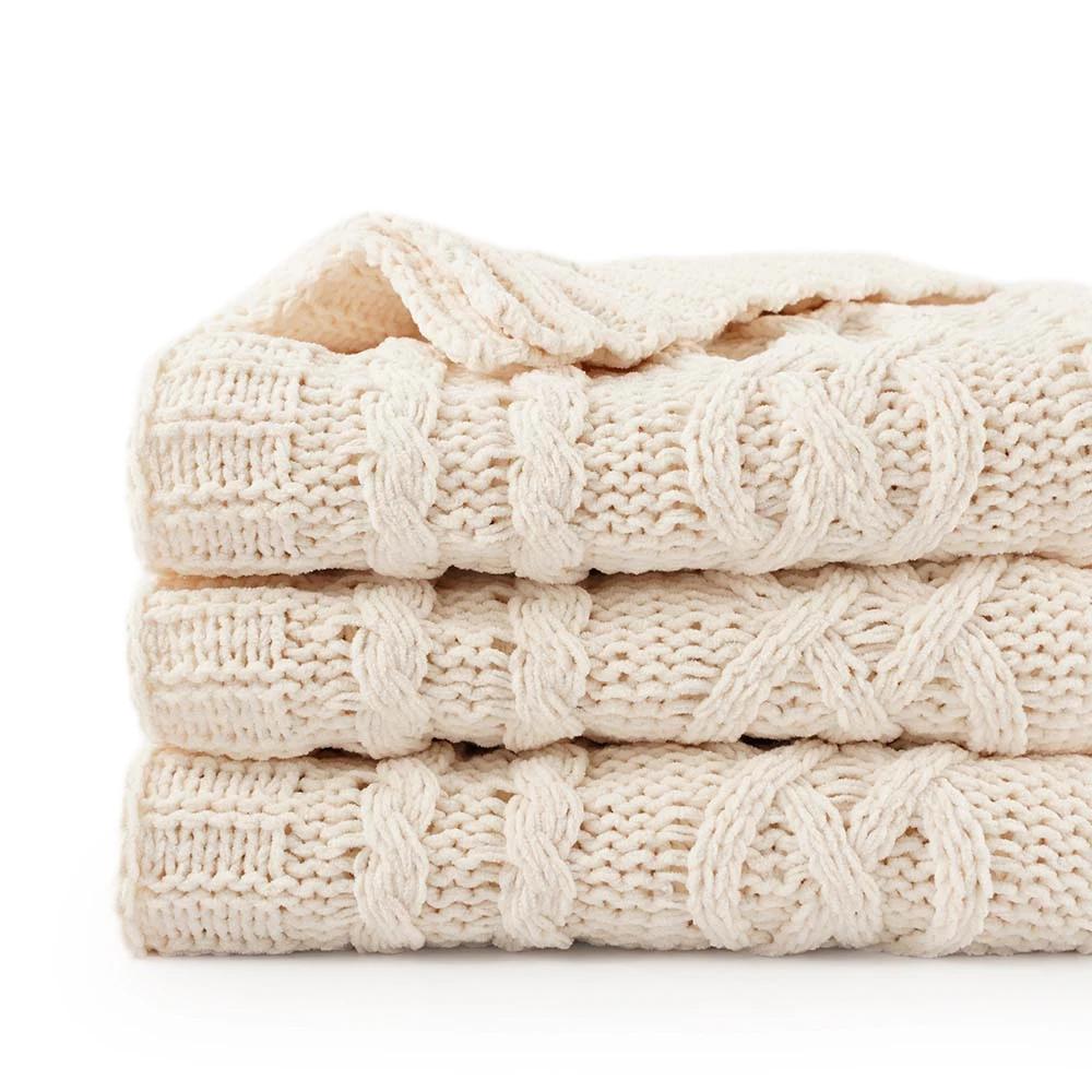 Knitted Blankets Thick Chenille Blanket Plaid Throw Blanket For Sofa Chunky Throws Bedspread On The Bed New Year Decor