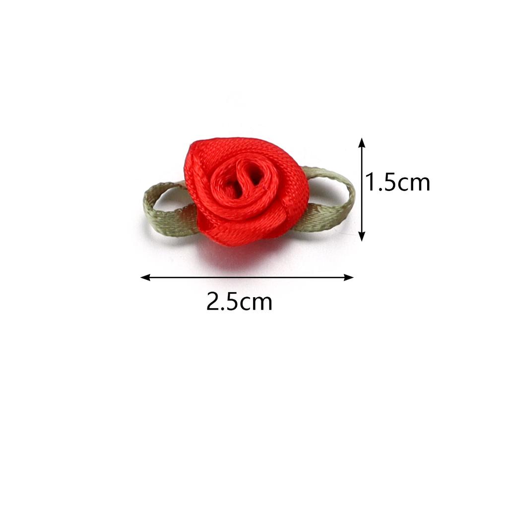 50pcs 1.5x2.5cm Mini Rose Flower Polyester Satin Ribbon Rosettes Fabric Appliques For Wedding Party Clothing Sewing Decoration