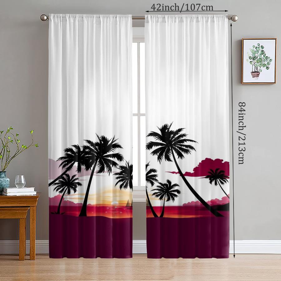 Coconut Tree Landscape Printed Curtains Pole Bag Christmas Decorations Daily Home Room Made Of Polyester