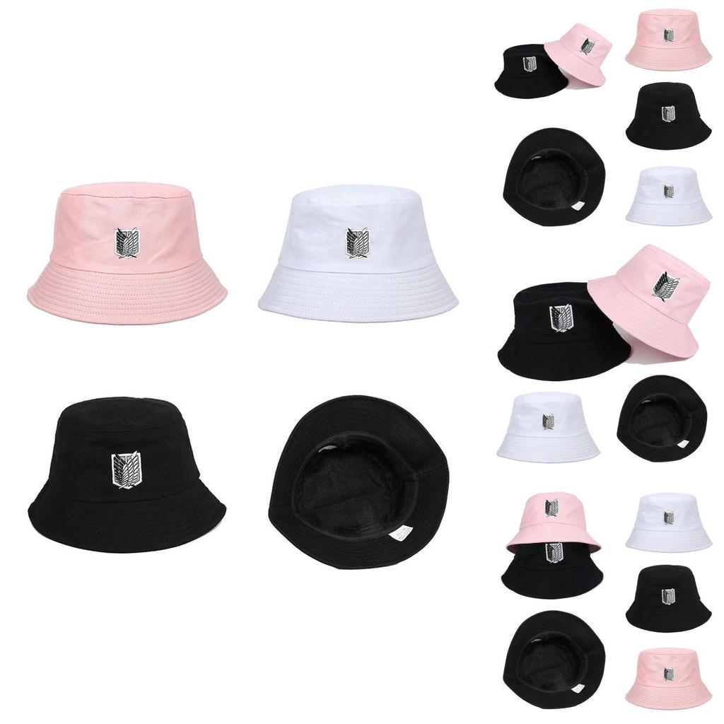 Stylish Attack On Titan Flat Top Basin Hat For Beach And Outdoor Activities, Sun-proof Wide Brim Bucket Hat