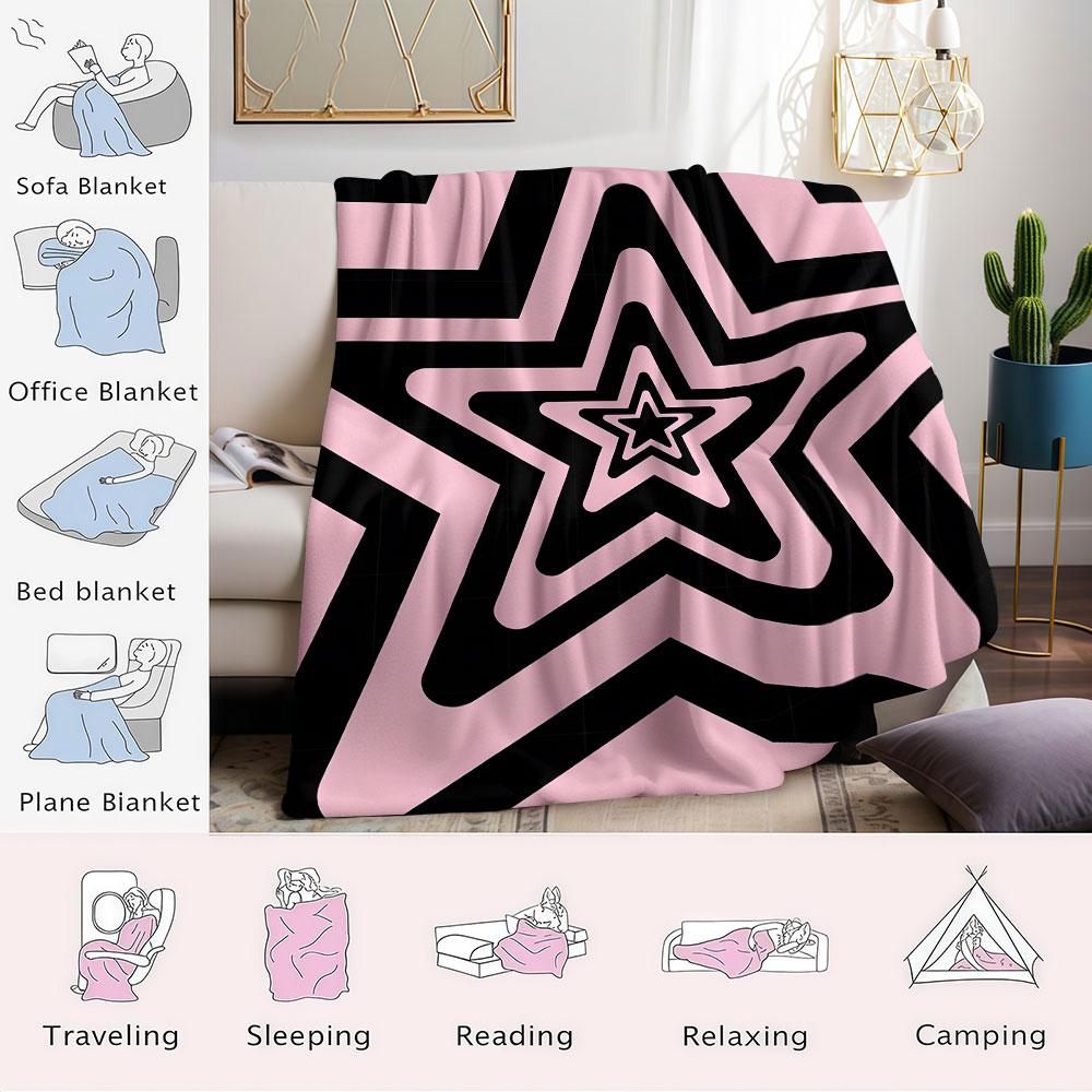 Layered Retro Star Flannel Blanket Perfect for Sofa Office Bed Travel Sleep Read Relax Camping four season use