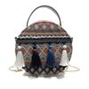 Korean Style Small Round Shoulder Bag With Chain Strap And Tassel For Girls