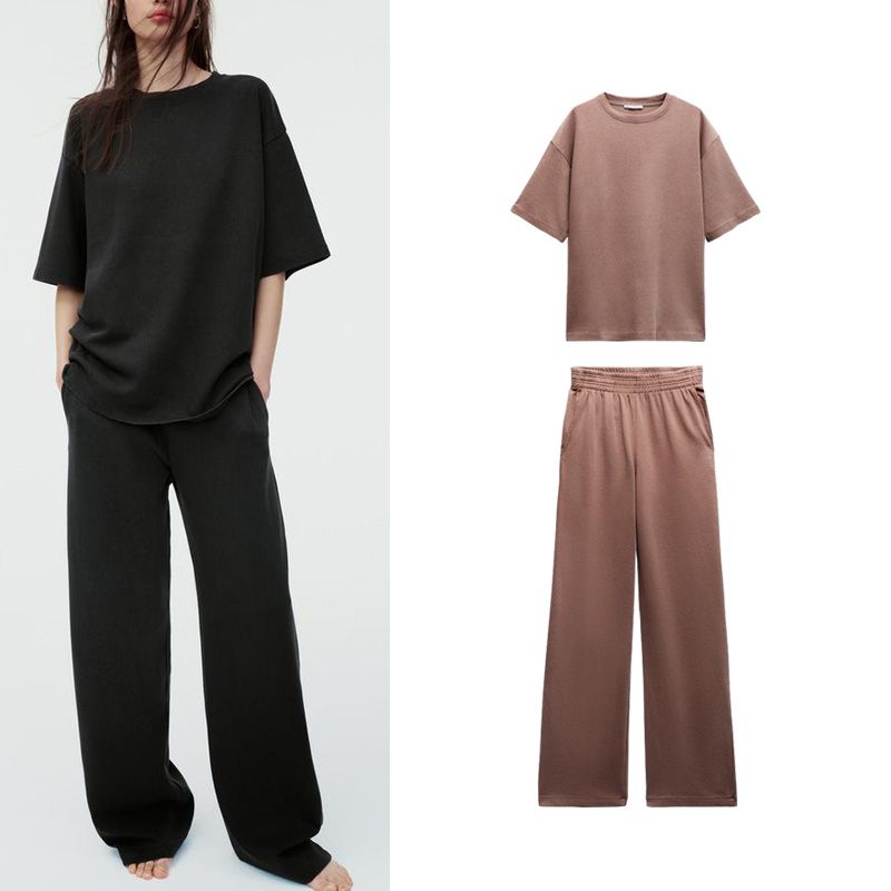 Spring and Summer New Loose Slim Looking Washed Double-Sided Cloth T-shirt 4174160 Casual Wide-Leg Pants 4174161