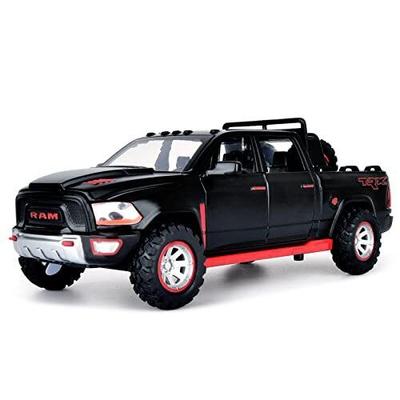 משאיות צעצוע דודג' לבנים בקנה מידה 1/32, RAM TRX 1500 משאית פיקאפ ממתכת יצוקה עם אור וקול, צעצוע מכונית משיכה לאחור לפעוטות ילדים