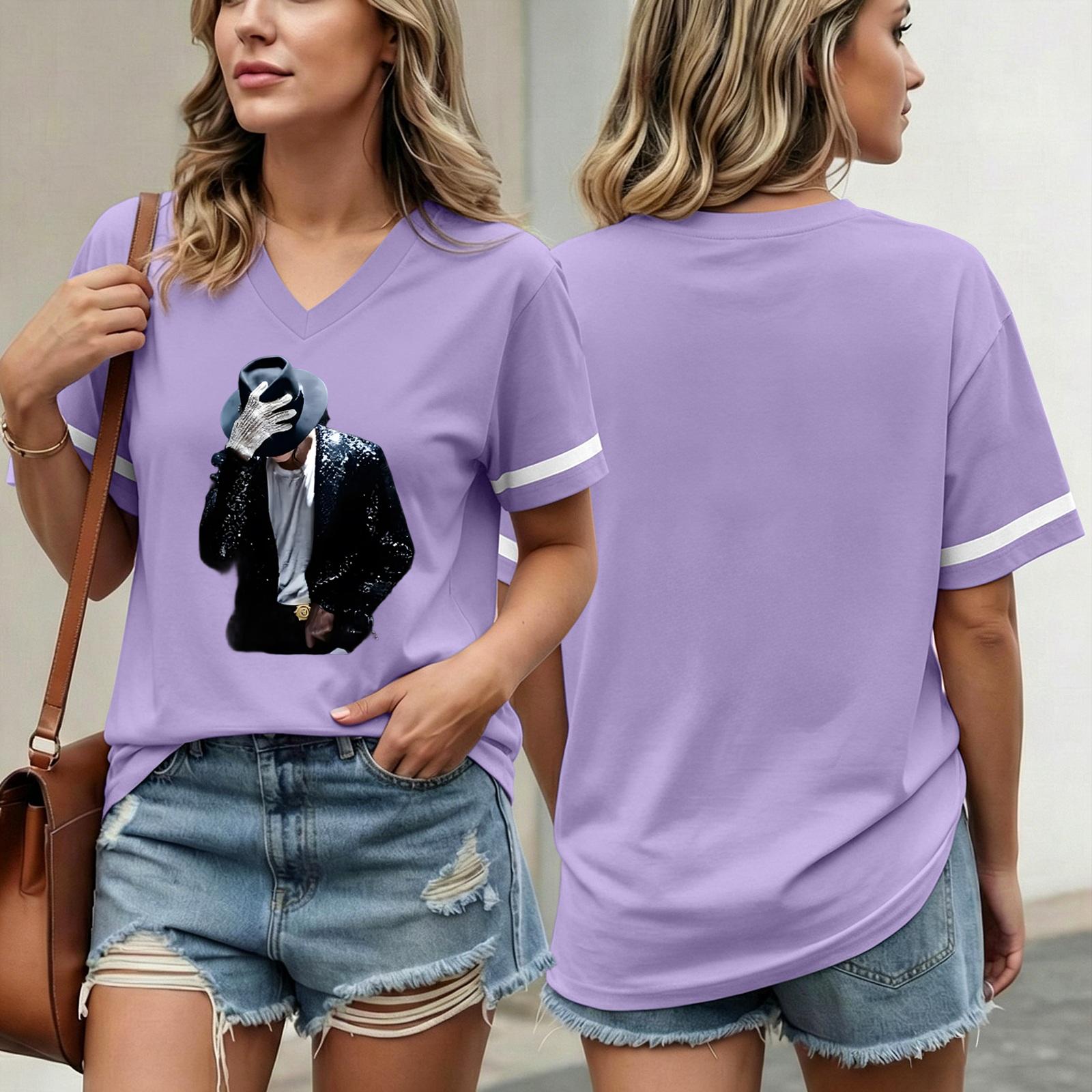 

Women s Casual Short Sleeve V Neck T Shirt with Graphic Print Lightweight Soft Fabric Comfortable Fit for Everyday Wear XL фіолетовий