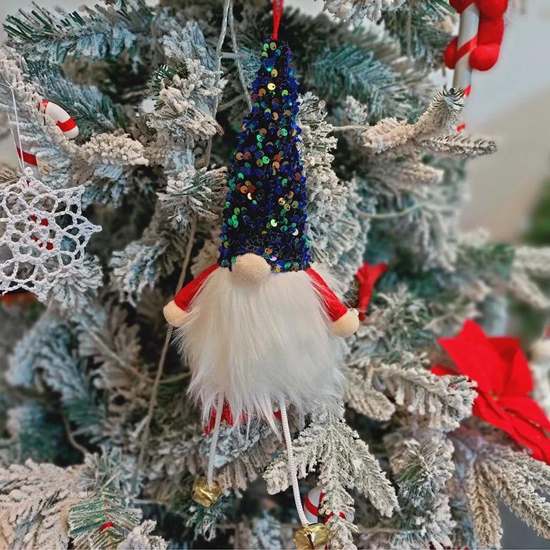 Dekoracja choinkowa Uroczy dzwoneczek Stopa Lalka bez twarzy Wisiorek Lalka z cekinową czapką Świecąca lalka krasnala Prezent świąteczny