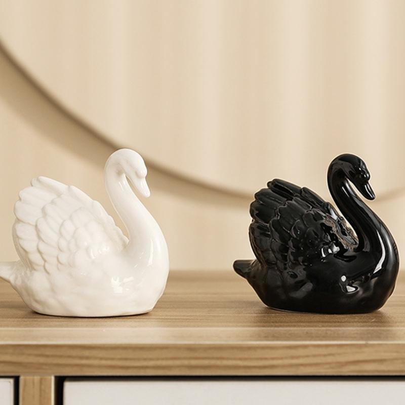 Künstlerische Keramik-Entenfigur in Schwarz oder Weiß Elegante Tierfigur für Schreibtisch-Dekoration und Heimdekoration