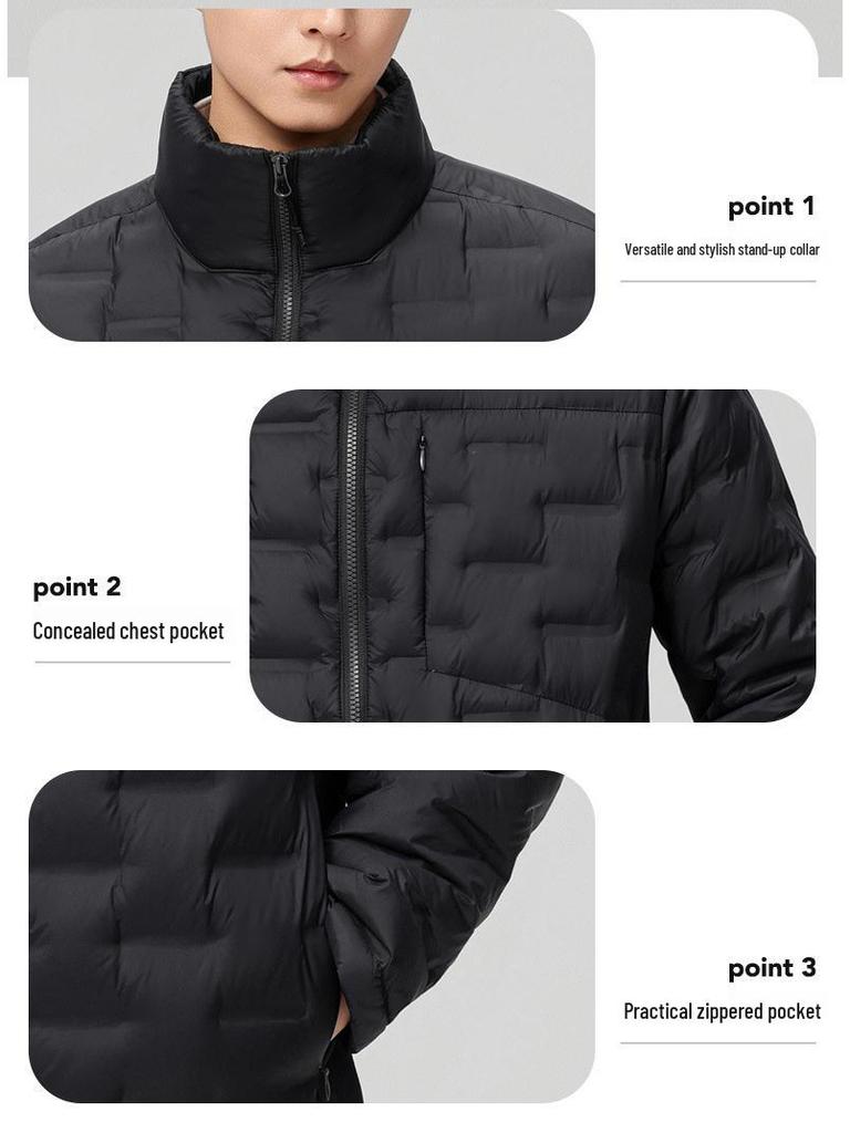 Unisex 2025 Autumn/Winter White Duck Down Jacket - Warm, Lightweight, and Versatile with Stand Collar.