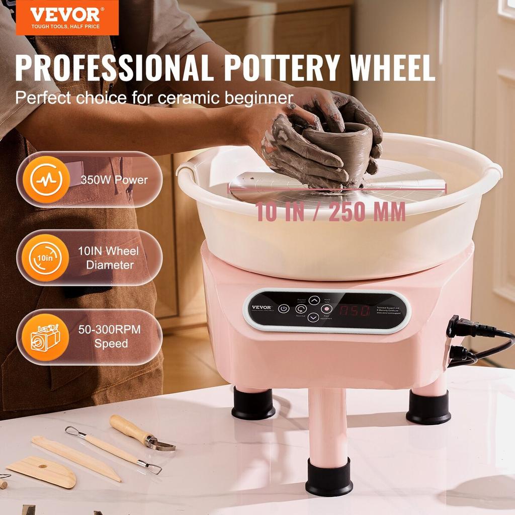 Pottery Wheel 10in Ceramic Wheel Foot Pedal Touch Screen 350W 3 Legs Pink