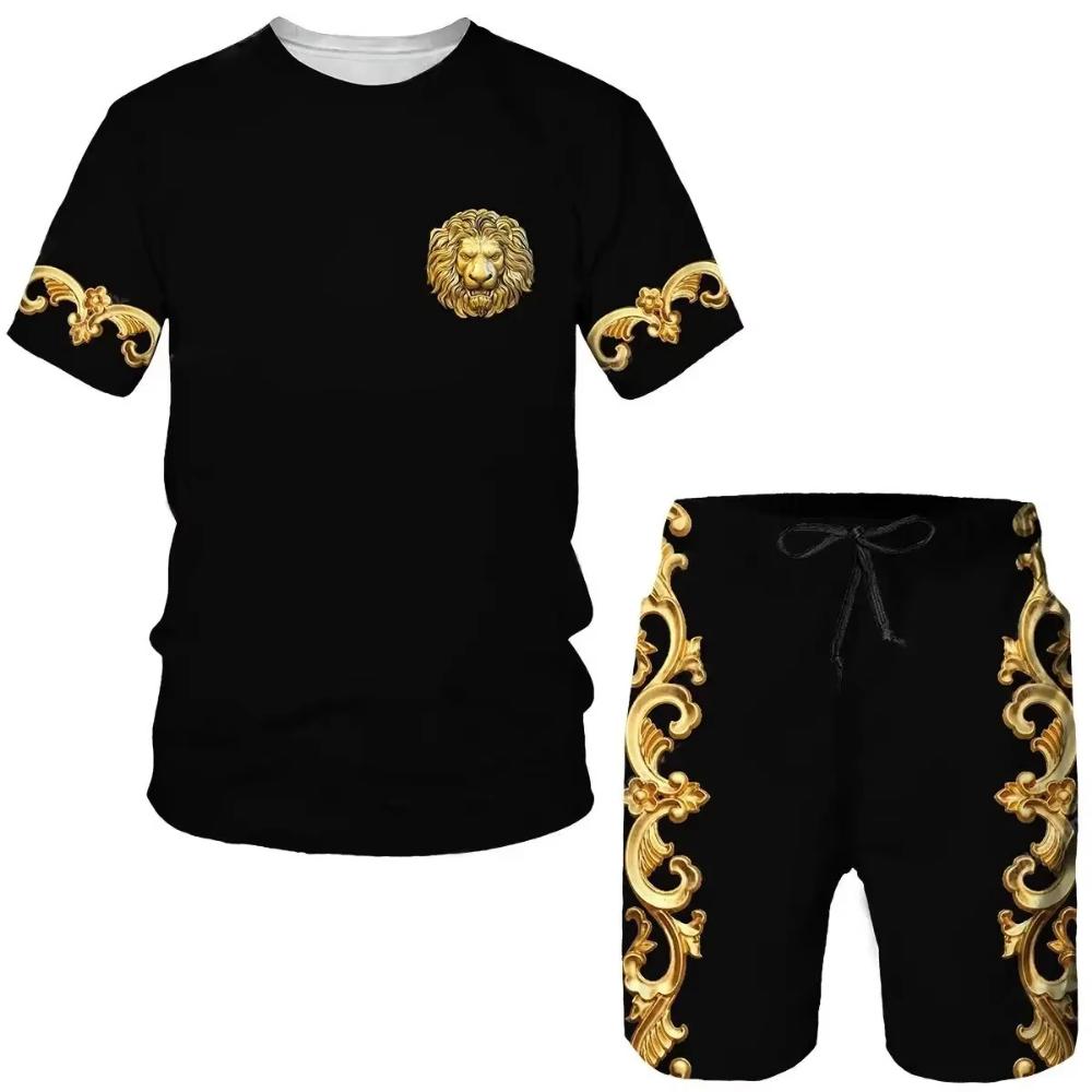 3D Print Men s Tracksuit Set Summer 2 Piece Outfit Streetwear T-shirt & Shorts S