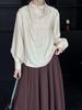 Ju Zhi 2024 Autumn Chic Slimming Irregular Drape Ribbon Shirt for Women 4533