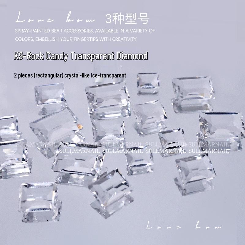 

K9 Transparent Rectangular Nail Art Rhinestones, Pointed Bottom, 2pcs