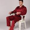 Men's Long Sleeve Striped Faux Silk Pajama Set with Pants - Plus Size