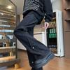 American Solid Color Vintage Bootcut Jeans Spring Autumn High Street Denim Pants Men's Clothing Patchwork Button Detail Trousers