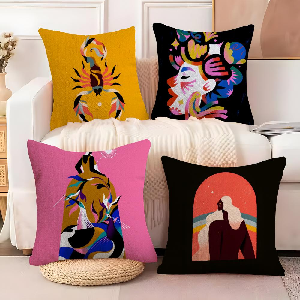 Color Illustrator W-Willian Santiago Art 1 Pillow Case Linen Pillow Case Sofa Home Decor Cushion Cover Cushion Cove