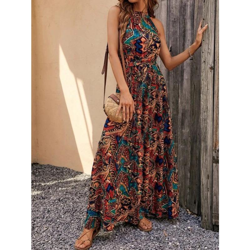 DAFIFY Women's Fashion Summer Spring Sleeveless Hanging Neck High Waist Casual Dresses