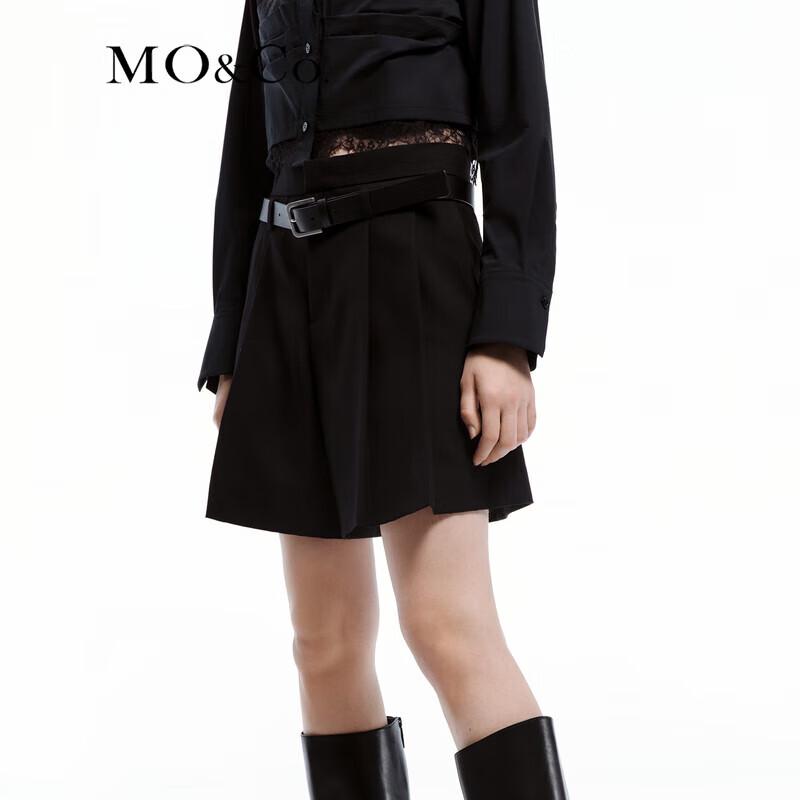 MO&Co. Wool Blend A-line Pleated Shorts with Belt