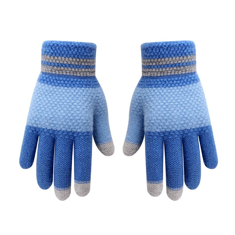 Children's Touchscreen Writing Gloves - Men's Warm Knitted Wool for Autumn Winter, Cold-Proof, Five-Finger Design for Students and Girls