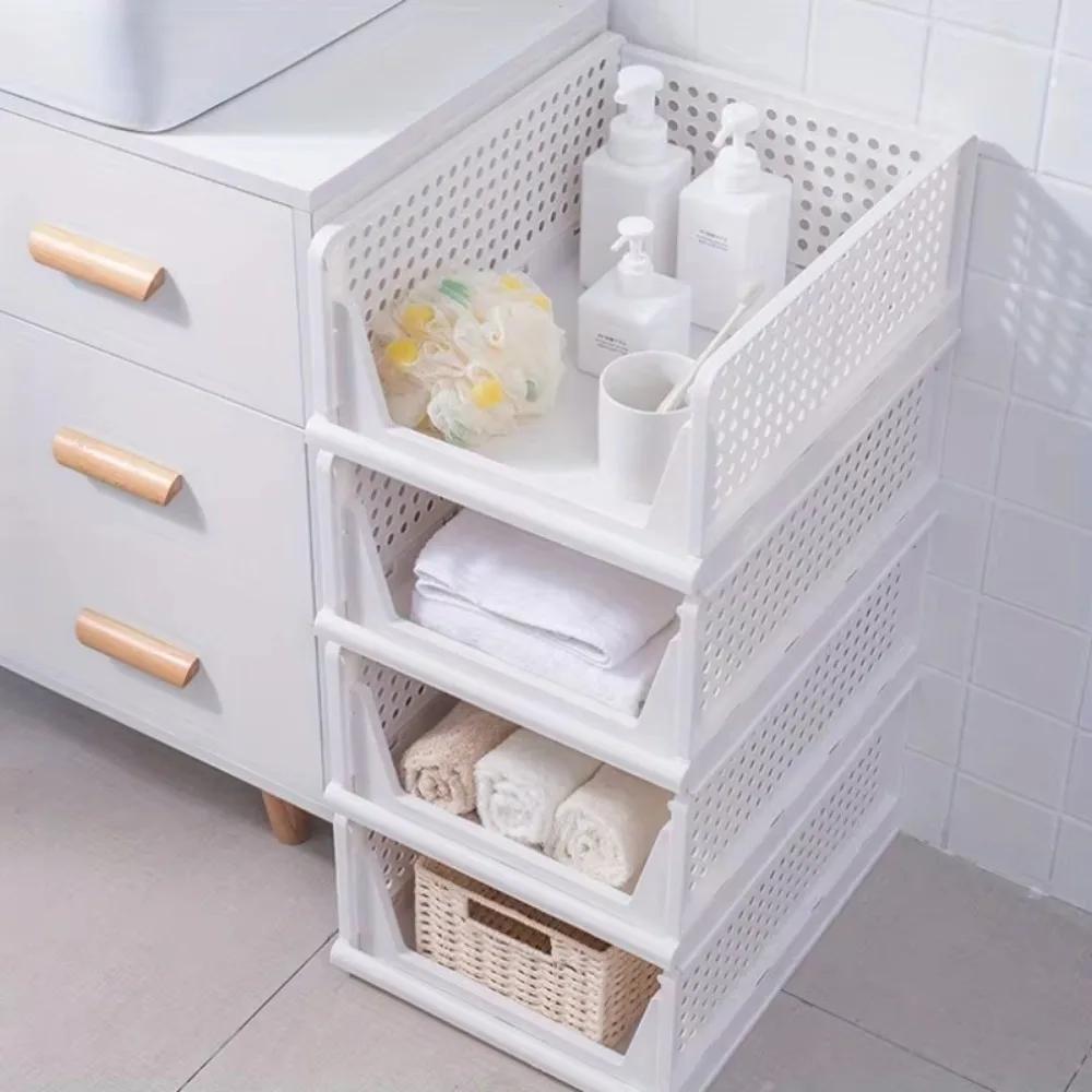 Foldable Drawer Closet Stackable Drawer Storage Box Hollow Out Design Clothes Storage Boxes Round Handle DIY Assemble Wardrobe
