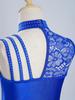 Girls Sleeveless Mock Neck Leotard Dress – Asymmetrical Shoulder Floral Lace with Rhinestones, Irregular Hem for Lyric Dance