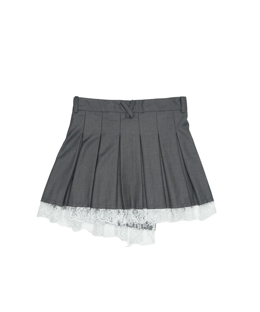 Grails Lace Layered Pleats Warp Skirt [Gray]