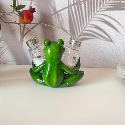 1ks Pryskyřičná figurka žáby, Roztomilý držák na slánku a pepřenku, Rozmarná kuchyně, Domácí dekorace na pracovní desku, Vstupní prostor, Odolná dekorativní soška pro vnitřní/venkovní použití