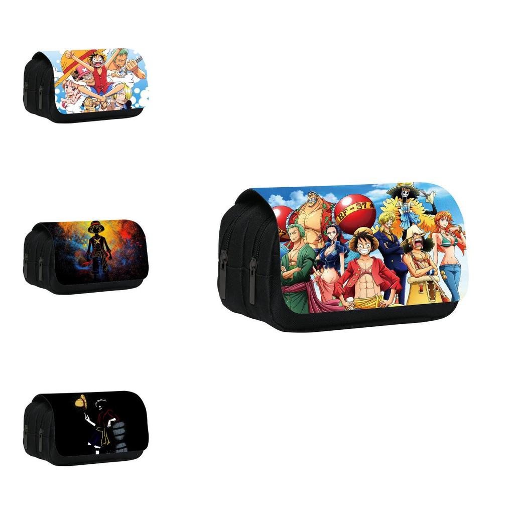 One Piece Anime Pattern Double Layer Flip Cover Stationery Storage Pencil Bag For Students And Office Use