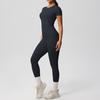 Solid Color Double-sided Brushed Breathable High Elasticity Tight Yoga Suit Set, Sports Running Fitness Two-piece Set