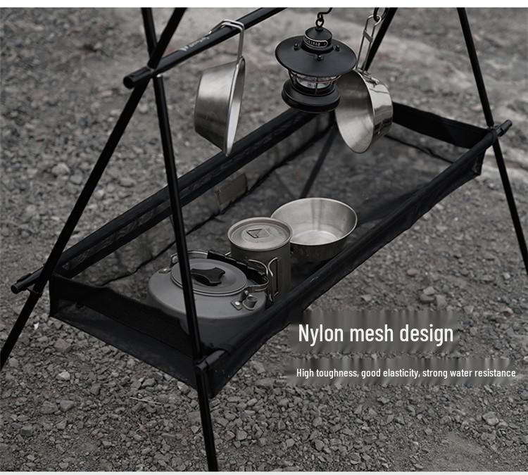 Portable Double-Layer Camping Storage Rack and Folding Lamp Stand