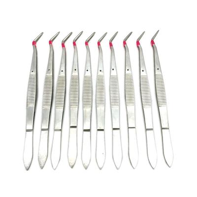 Sada 10ks zubních chirurgických pinzet z nerezové oceli 16cm vroubkovaná zakřivená lékařská pinzeta Kleště Hemostat Dental Lab Tool