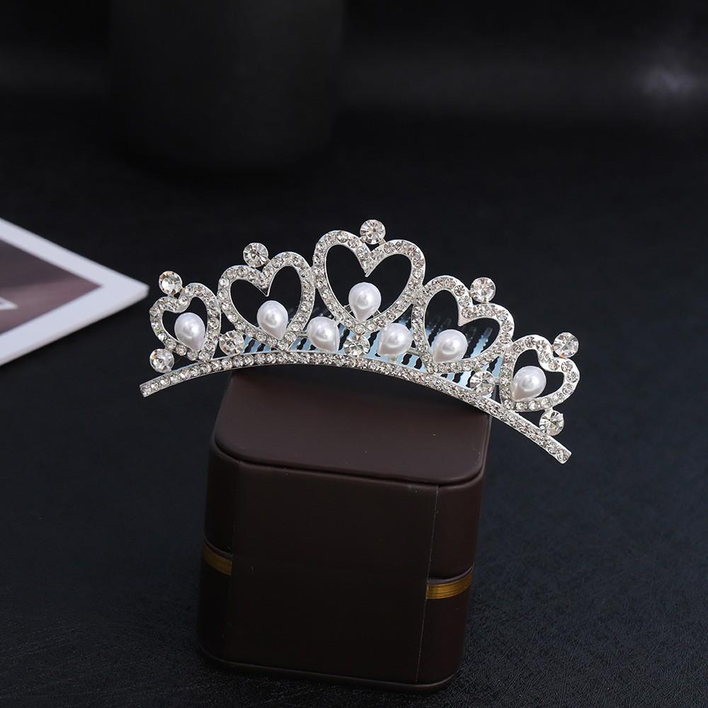 Children's Rhinestone and Pearl Hair Comb Crown for Weddings and Photo Shoots