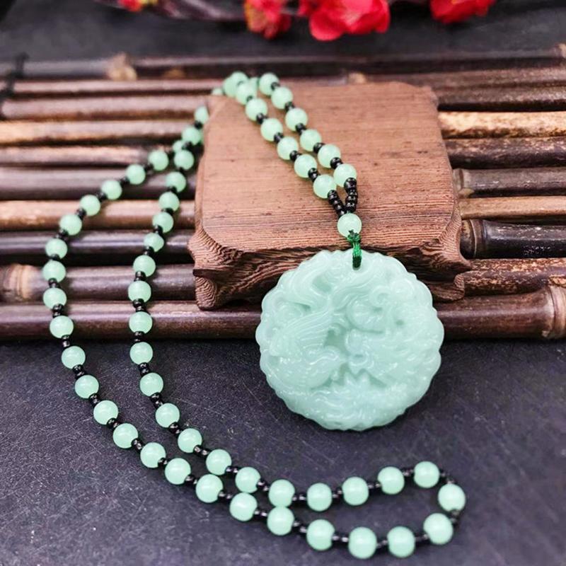 Naszyjnik z zawieszką z ręcznie rzeźbionego szkła w etnicznym stylu chińskim, amulet, biżuteria na szczęście dla kobiet i mężczyzn